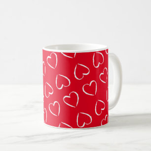 Caneca De Café Coração branco em vermelho