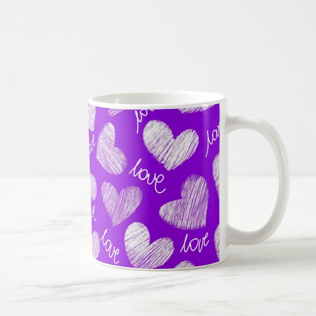 Caneca De Café Coração branco roxo e branco-branco-escrivado com  (Direita)