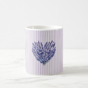 Caneca De Café Coração com Listras Brancas Lavanda Bonito  