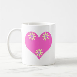 Caneca De Café Coração Cor-de-Rosa dia de as mães e Flores Amarel