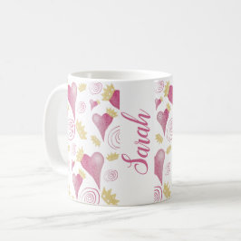 Caneca De Café Coração Coroa Cor-de-Água Rosa Monograma