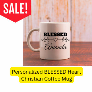 Caneca De Café Coração Cristão ABENÇOADO Personalizado