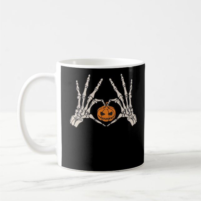 Caneca De Café Coração Da Mão E Pumpkin Engraçado Hallow (Esquerda)