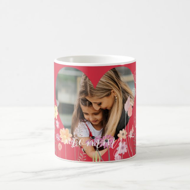 Caneca De Café Coração das Flores Elegantes | Foto personalizada  (Centro)
