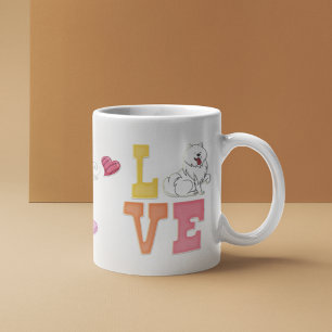 Caneca De Café Coração de Amor com Cão Pet Dog Pomerânia dia de o