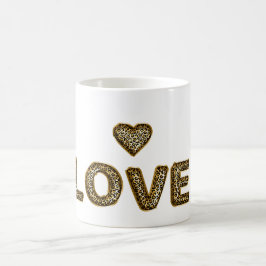 Caneca De Café Coração de Amor com Estampa de Leopardo Dourado
