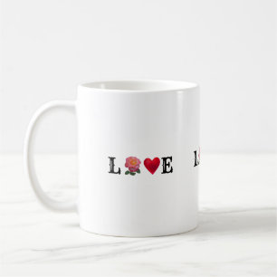 Caneca De Café Coração de Amor e Flor de Rosa