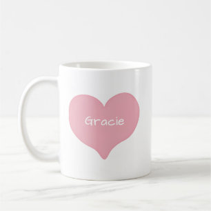 Caneca De Café Coração de Amor Rabiscado Rosa com Nome ou Texto P