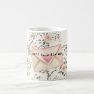 Caneca De Café Coração de Amor Rosa Romântico Flor de Pêssego Dia
