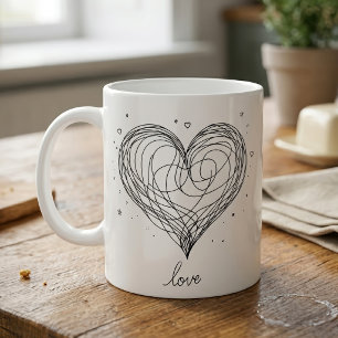Caneca De Café Coração de Arte em Linha Cômica com "Amor"