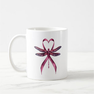 Caneca De Café Coração de Câncer de Mama Fofo Libélulas Conscient