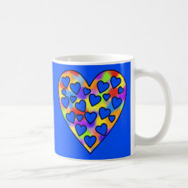 Caneca De Café Coração de Corações Arco-íris e Azul -