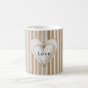 Caneca De Café Coração de Creme Romântico Listras Castanhas Amor