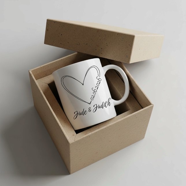 Caneca De Café Coração de doodle personalizado casamento  (Criador carregado)