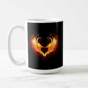Caneca De Café Coração de Fogo Angelical com Asas