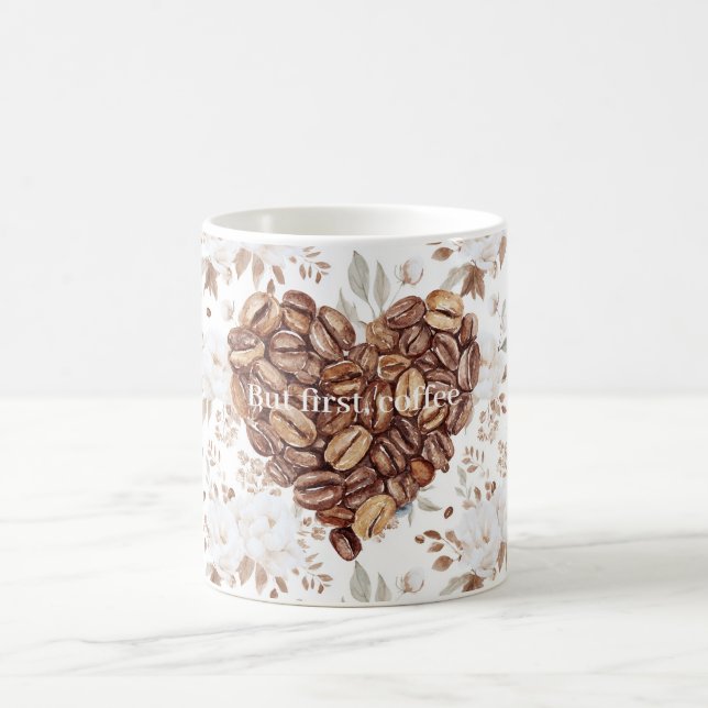 Caneca De Café Coração de Grãos de Café Floral Primeiro (Centro)