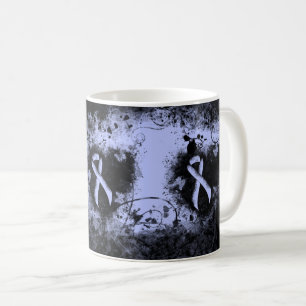 Caneca De Café Coração de Grunge de Fita Azul Claro