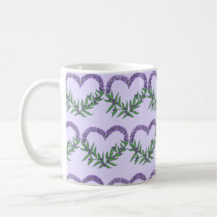 Caneca De Café Coração de Lavanda Floral Fofo