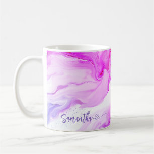 Caneca De Café Coração de Nome Fluido Personalizado Mármore Roxo 