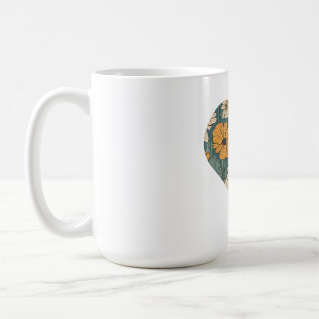 Caneca De Café Coração de Padrão Floral Bonito (Esquerda)