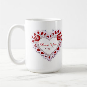 Caneca De Café Coração de Renda Delicada Carta