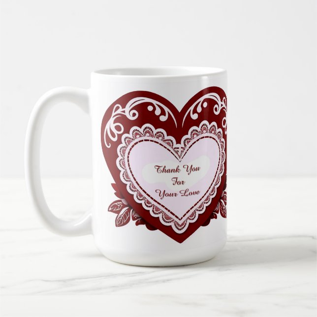 Caneca De Café Coração de Renda Delicada Carta (Esquerda)