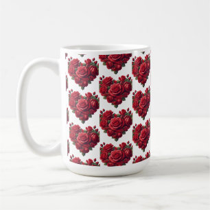 Caneca De Café Coração de Rosas - Arte Floral Romântica