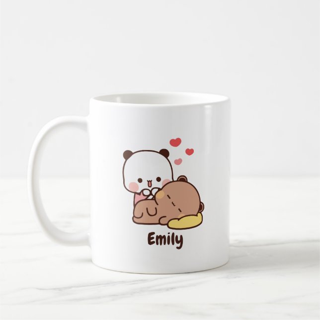 Caneca De Café Coração de urso Panda | Personalizado Adicione Seu (Esquerda)