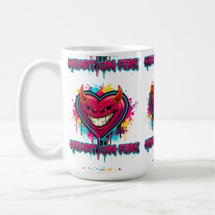 Caneca De Café Coração do Diabo Moderno em Chamas Graffiti Edgy n