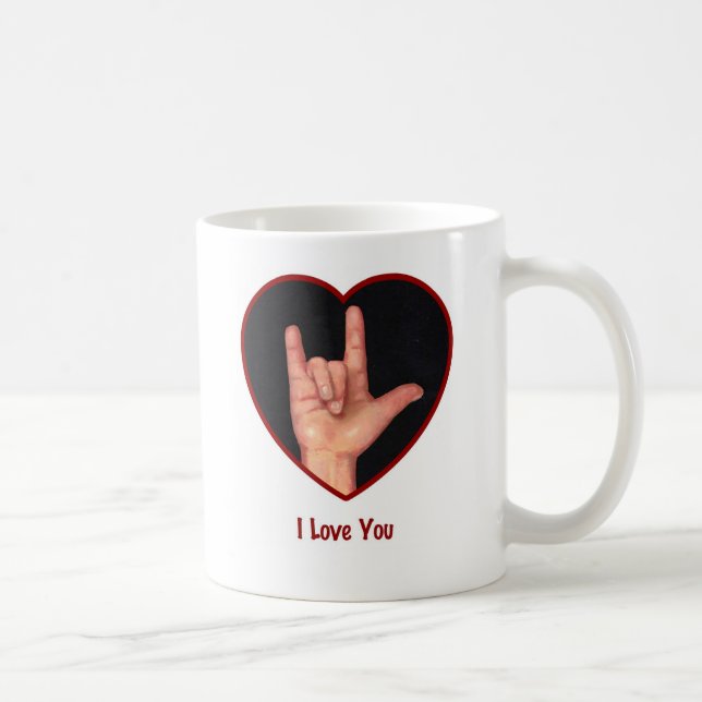 CANECA DE CAFÉ CORAÇÃO DO LINGUAGEM GESTUAL EU TE AMO, MÃO (Direita)