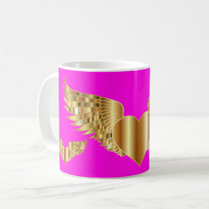 Caneca De Café Coração do ouro com Ouro, cor-de-rosa/cãibra branc