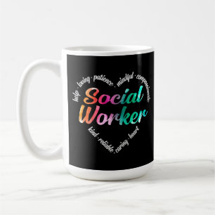 Caneca De Café Coração do Trabalhador Social Palavra Cloud Waterc