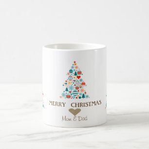 Caneca De Café Coração Dourado, Bolas Coloridas de Pinheiro Natal