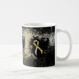 Caneca De Café Coração Dourado e Silver Ribbon Grunge