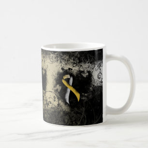 Caneca De Café Coração Dourado e Silver Ribbon Grunge