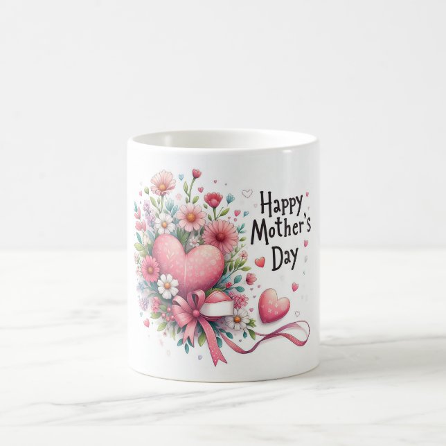 Caneca De Café Coração e Dia de as mães Floral (Centro)