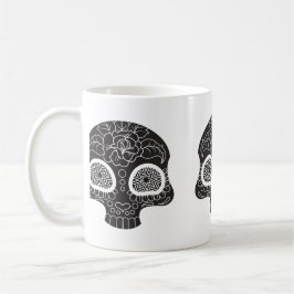 Caneca De Café Coração e Flor de Crânio de Açúcar