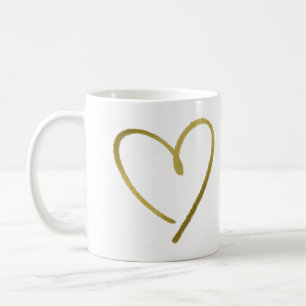Caneca De Café Coração em Glitter Dourado Falso Minimalista