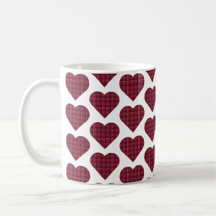 Caneca De Café Coração em Xadrez Vermelho Escuro Borgonha