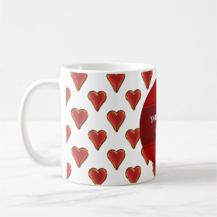 Caneca De Café Coração Engraçado Padrão de ouro vermelho + seu tr