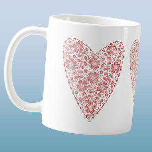 Caneca De Café Coração Escandinavo Vermelho Branco