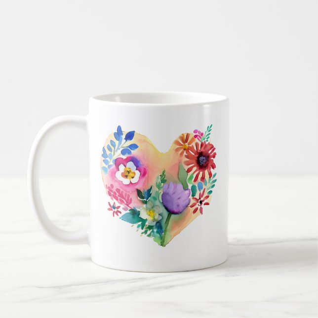 Caneca De Café Coração Floral com citação da Tia (Esquerda)