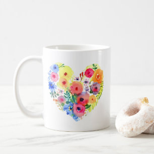 Caneca De Café Coração Floral com citação de Mãe