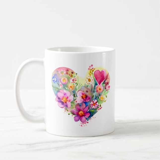 Caneca De Café Coração Floral com Citação Inspiracional (Esquerda)