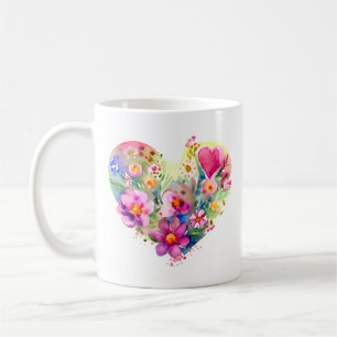 Caneca De Café Coração Floral com Citação Inspiradora