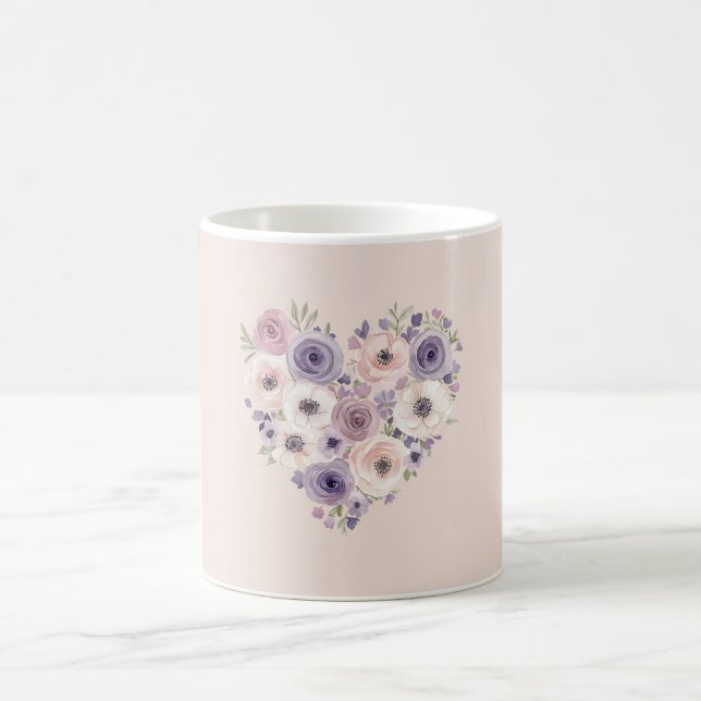 Caneca De Café Coração Floral Rosa Roxo Branco (Centro)