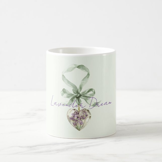 Caneca De Café Coração Floral Verde Pistache Lavanda Roxa (Centro)