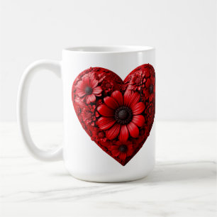 Caneca De Café Coração Floral Vermelho Feito De Flores