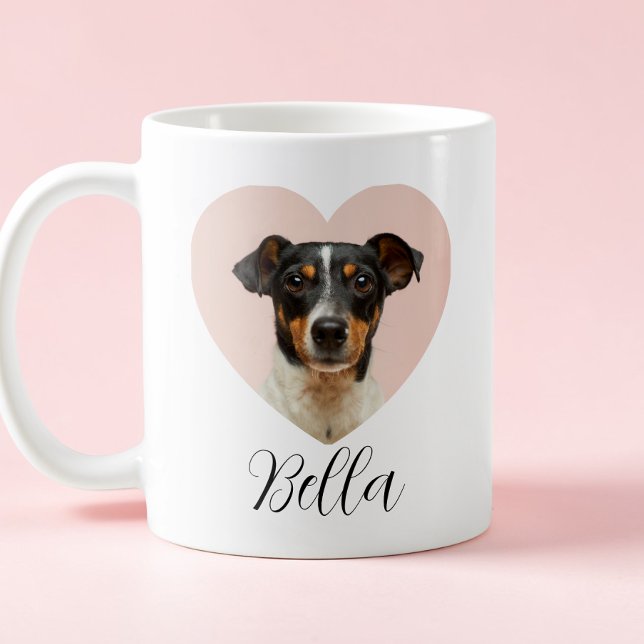 Caneca De Café Coração Fofo Preto Script Personalizado Foto de An (Cute Heart Black Script Custom Pet Photo Dog Lover Coffee Mug)