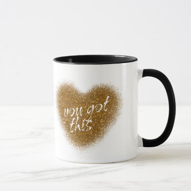 Caneca de Café Coração Glamour Brilho Dourado VOCÊ (Direita)